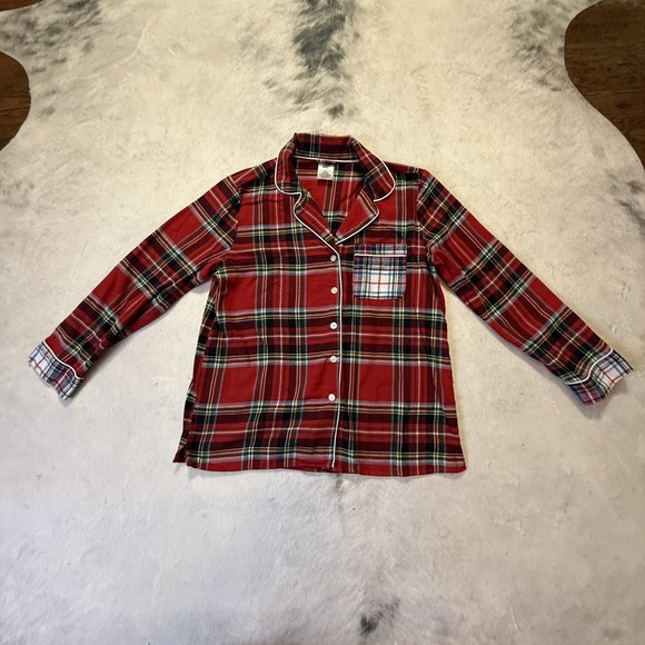 Lands End Pajama Top Womans Size M Red Plaid Flannel Long Sleeve Cotton - Picture 1 of 7